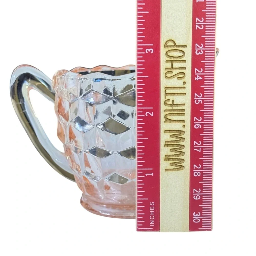Pink Depression Glass Creamer 2.5in Pink Cube Pattern‎ Art Deco Style